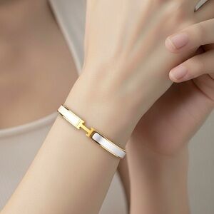 Designer Inspired Gold and White Medium Width Bracelet